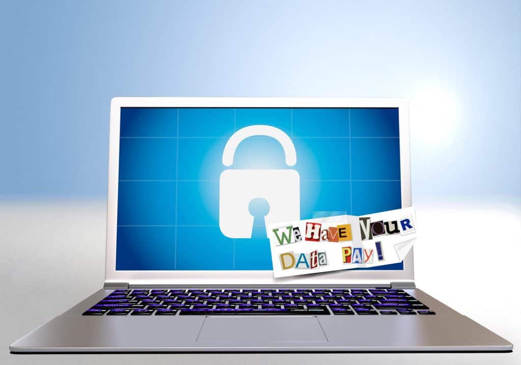 ransomware encrypted laptop with ransom note